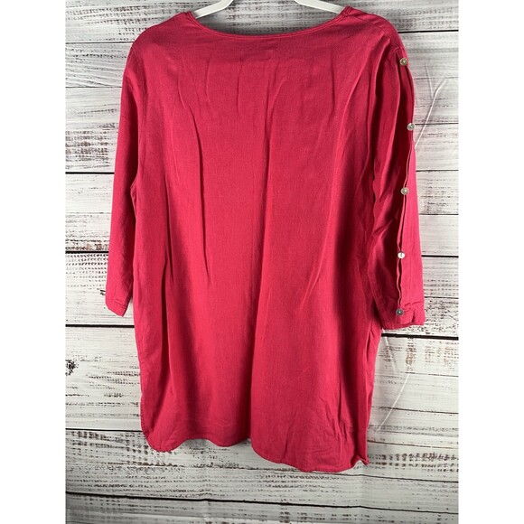 Feel Good Store Tunic Top Women’s Large Pink White Linen Lagenlook Boho Beach - Picture 7 of 7